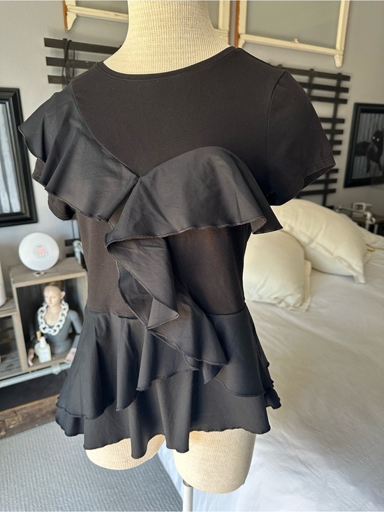 White House Black Market Tops - White House Black Market Black Ruffle Peplum Short-Sleeve Top, size medium